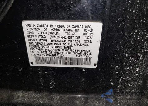 2006 Honda Ridgeline Rtl from USA, damaged, VIN 2HJYK16546H573120